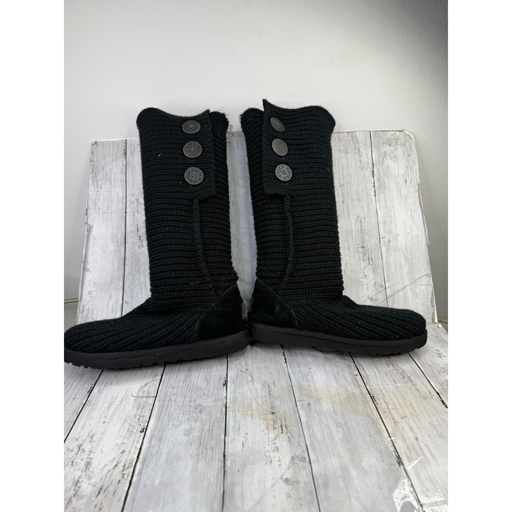 UGG Australia Classic Cardy Black Knit Button Boots 5819 Womens 8